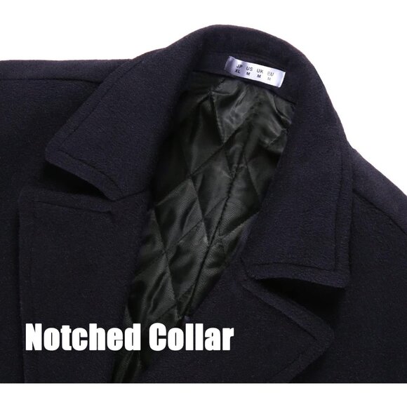 Men's Navy Luxury Full Length Trench Coat Long Wool Overcoat Winter Windbreaker - Picture 3 of 5